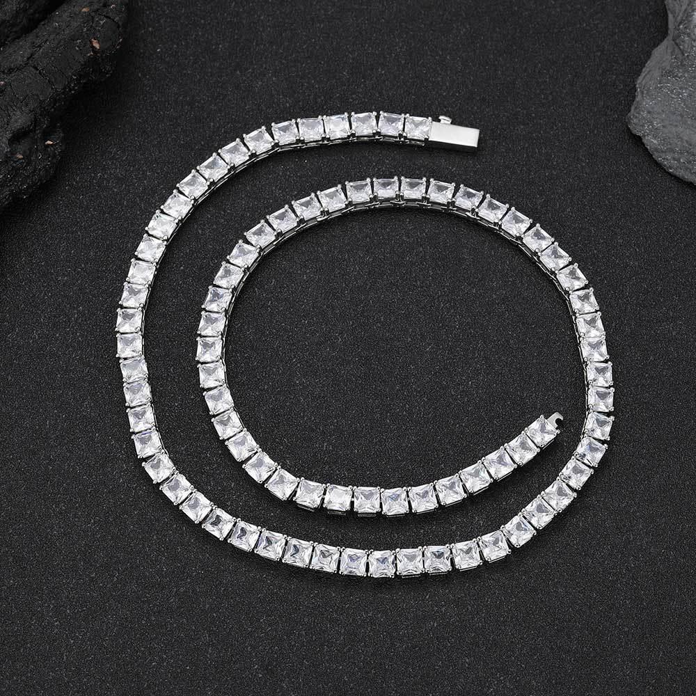 Custom 5.5mm Square Tennis Necklace | Princess Cut Gold Chain for Rapper | Caratix - CaratixJewelry